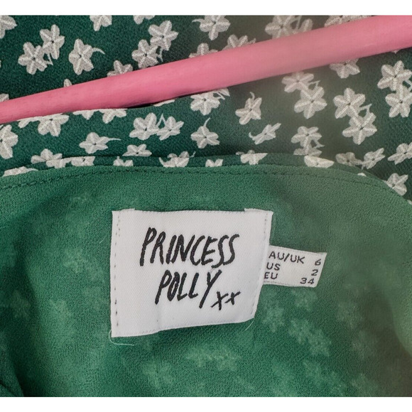 Princess Polly Green White Floral Spaghetti Strap Dress Size 2 - Picture 6 of 7
